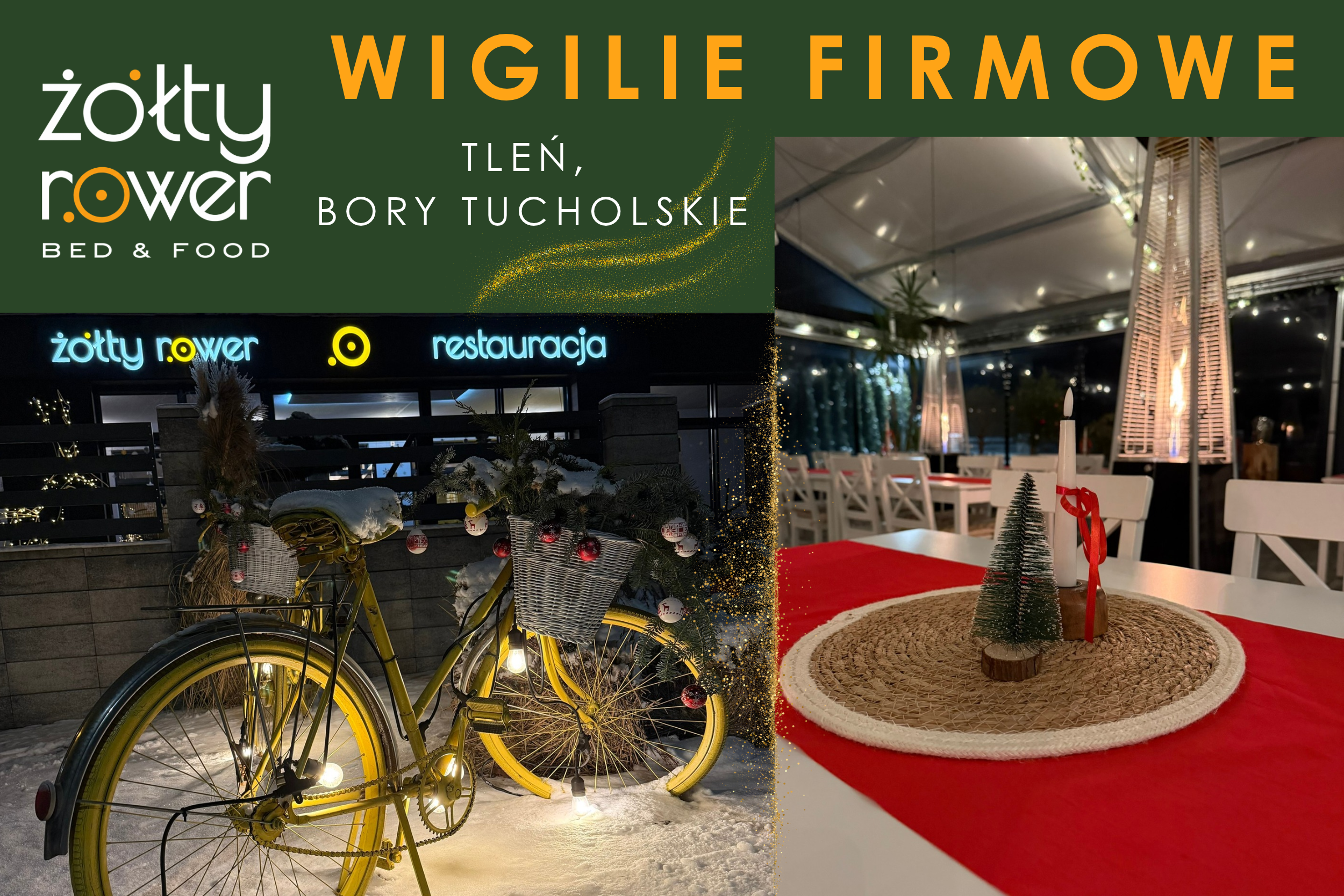 Czas na firmową Wigilię! Zorganizuj świąteczne spotkanie w Żółtym Rowerze w Tleniu
