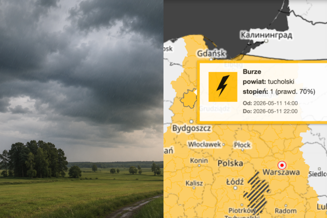 Ostrzeżenia przed burzami dla dużej części Polski. Powiaty chojnicki i tucholski objęte alertem I stopnia