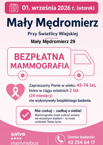 Bezpłatne Badania Mammografii w Małym Mędromierzu (ZAPOWIEDŹ)